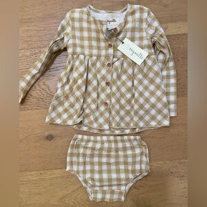 Vignette golden neutral plaid baby girls set size 6-9m NWT